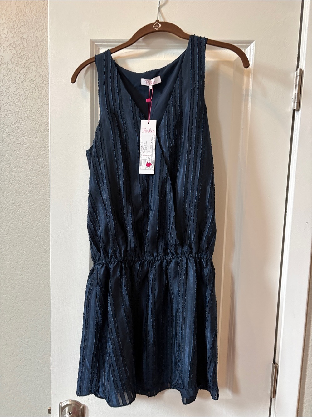 Parker size S Navy Textured Sleeveless Dress